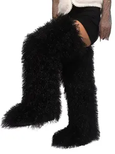 New Women's 72cm High Heel Boots, Low Heel over Knee Boots, Plus Size Leather Shoes, Fashion Thigh-High Long Boots, Winter Warm Boots