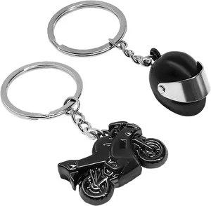 2 PCS Motorcycle Helmet Keychain, Creative Motorcycle Keychain Helmet Key Fob, 3D Metal Motorbike Keyring for Men (Black) matching