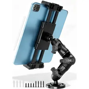 OHLPRO Heavy Duty Drill Base Tablet Mount for Truck Dashboard - Permanent Screw Down iPad Car Holder for Semi Trucks, Vans & Commercial Vehicles, Fits 5-17 Inch Devices, 360°   Rotating Adjustable Arm