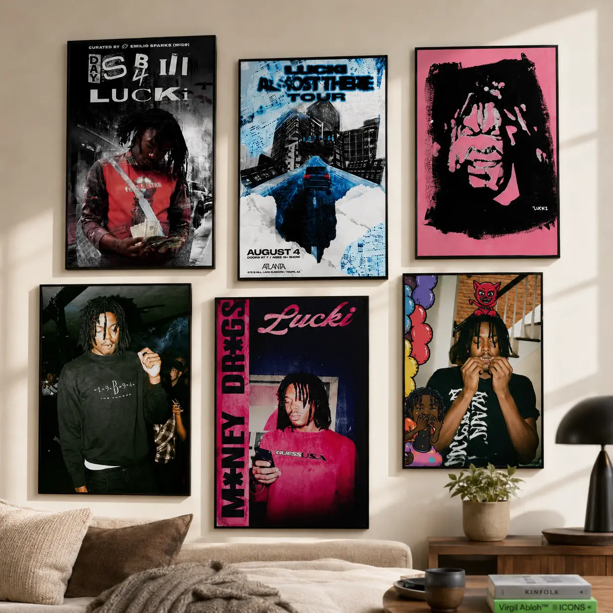 Lucki Rap Artist 6 Styles Bundle Canvas Wall Art, Alternative Hip Hop Dark Grunge Tour Poster Set, Money Drugs Aesthetic Print For Teen Bedroom Studio Decor