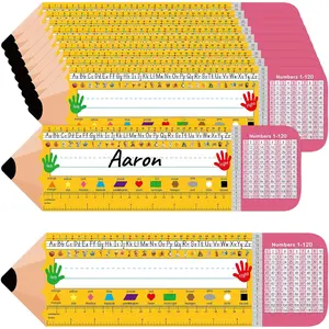 36 count Pencil Desk Name Tags Plates for Classroom Self Adhesive for Student Desks with Alphabet Numbers Colors Shapes Left Right Ruler   First Grade 1st 2nd 3rd Grade