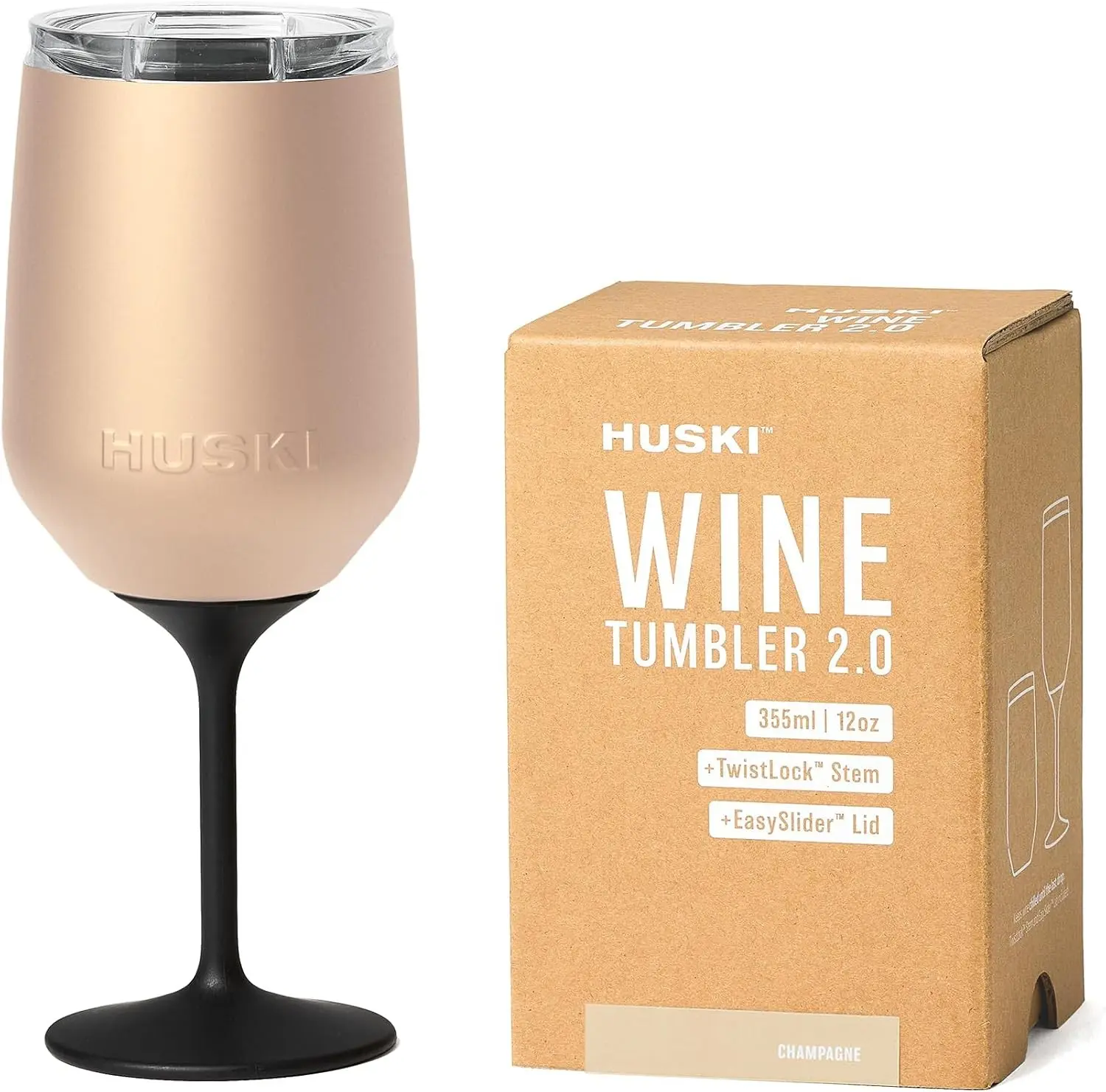 Huski Wine Tumbler 2.0 | NEW | Award-winning Design with Detachable Stem | Premium Stainless Steel Wine Glass with Lid | Triple Insulated Tumbler | 12oz Capacity | Great Gift (Champagne) Gift