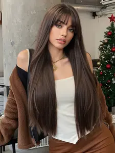 Women's Long Straight Hair Wig, Synthetic Wigs, Natural Looking Wig, Synthetic Fiber, 30 Inches with Bangs, Perfect for Daily Wear, Stylist Friendly Wig