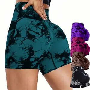 Women's High-Waisted Tummy-Controlling Butt-Lifting Tie-Dye Cycling Shorts, Women's Gym Wear, Sporty Sports Shorts for Summer Gym Workouts, Yoga summerwins