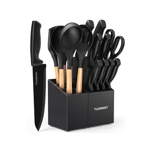 Tuumiist Knife Set, TUUMIIST 18PCS Kitchen Knife Sets With Block And Sharpener, Kitchen Utensils Set, Removable Utensil Holder -Precision Cutting, Effortless Sharpening, Convenient Organization