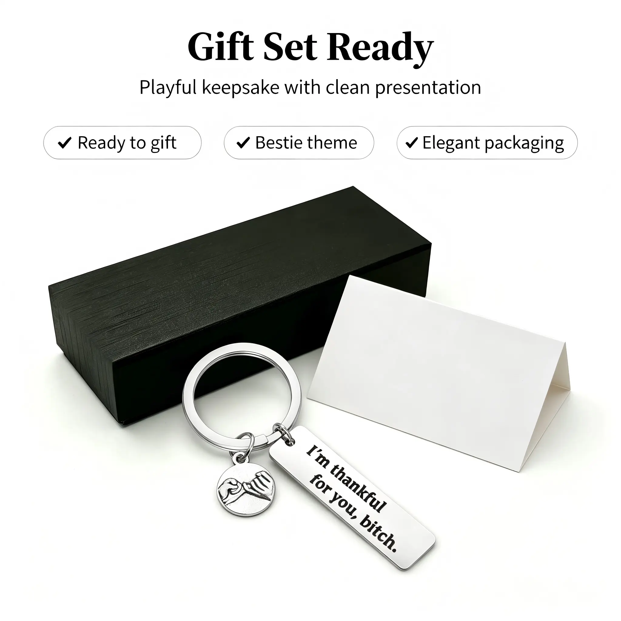 Funny BFF Keychain Accessory - Cool Custom Badge Charm Carabiner-Tip Keychain, I'm Thankful For You Bitch Gift for Soul Sister, Galentine's Day Present, Cool Keychain Accessories