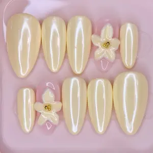 Butter Yellow Press-On Hibiscus Nails Kit, Salon Quality Nails with Multi-Pack, XS-L Sizes, Application Kit Including Glue Tabs for Stylish Manicures