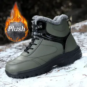 Men's Waterproof Fur-Lined Snow Boots With Non-Slip Rubber Sole - Insulated Winter Footwear for Hiking Shoveling Work and Daily Commuting Outdoor Tactical Hiking Boots Boy Footwear Walking Shoes