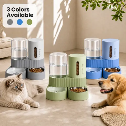 Kacoomi 2-Pack Automatic Gravity Feeder & Water Dispenser Set for Cats - Gravity-Powered, 2.4L Auto-Refill Water, 88oz Mess-Free Food, Large-Capacity Stainless Steel Bowl, Easy-Clean Materials, All Seasons Use, Neater Feeder