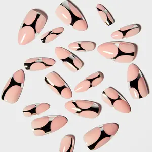 Lost Angels - Take Notes Gel Press-On Extensions: Chrome & Nude Shiny Almond Medium Length, Nails with Adhesive Tabs & Nail Glue