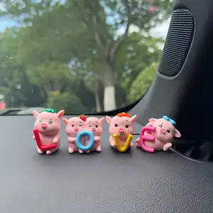 4Pcs LOVE Pig Car Dashboard Ornaments, Resin Mini Pig Figurines, Cute Pink Animal Decor for Car Interior, Home Office Desk, Rearview Mirror Accessories, Funny Gift for Women Men, Car Interior Decoration