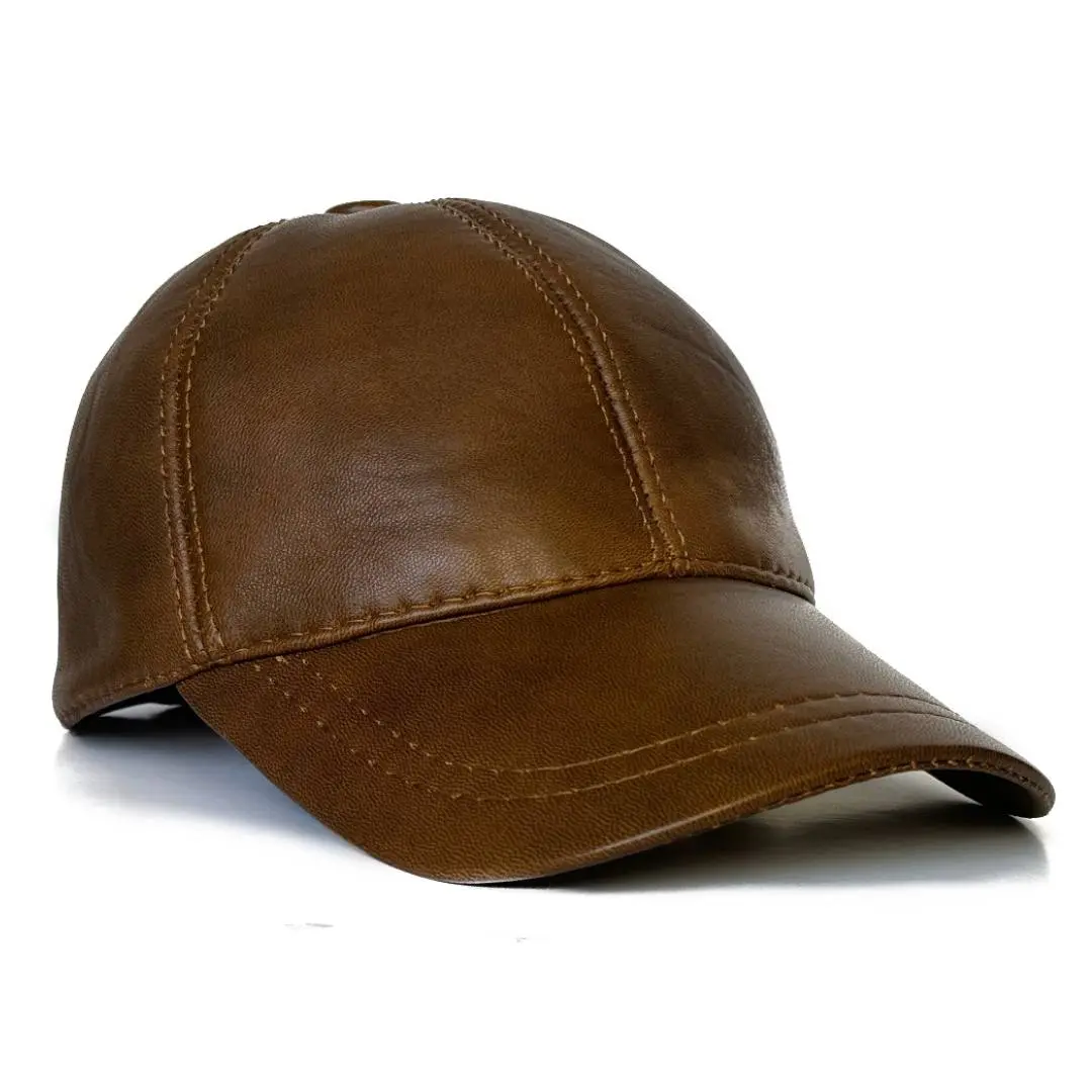Lukki Unisex Adjustable Lambskin Leather Baseball Cap - Adjustable Strap, Real Lamb Skin Dark Brown, Shearling Lined Ear Flaps for Winter Sports Protection, S-XL Sizes
