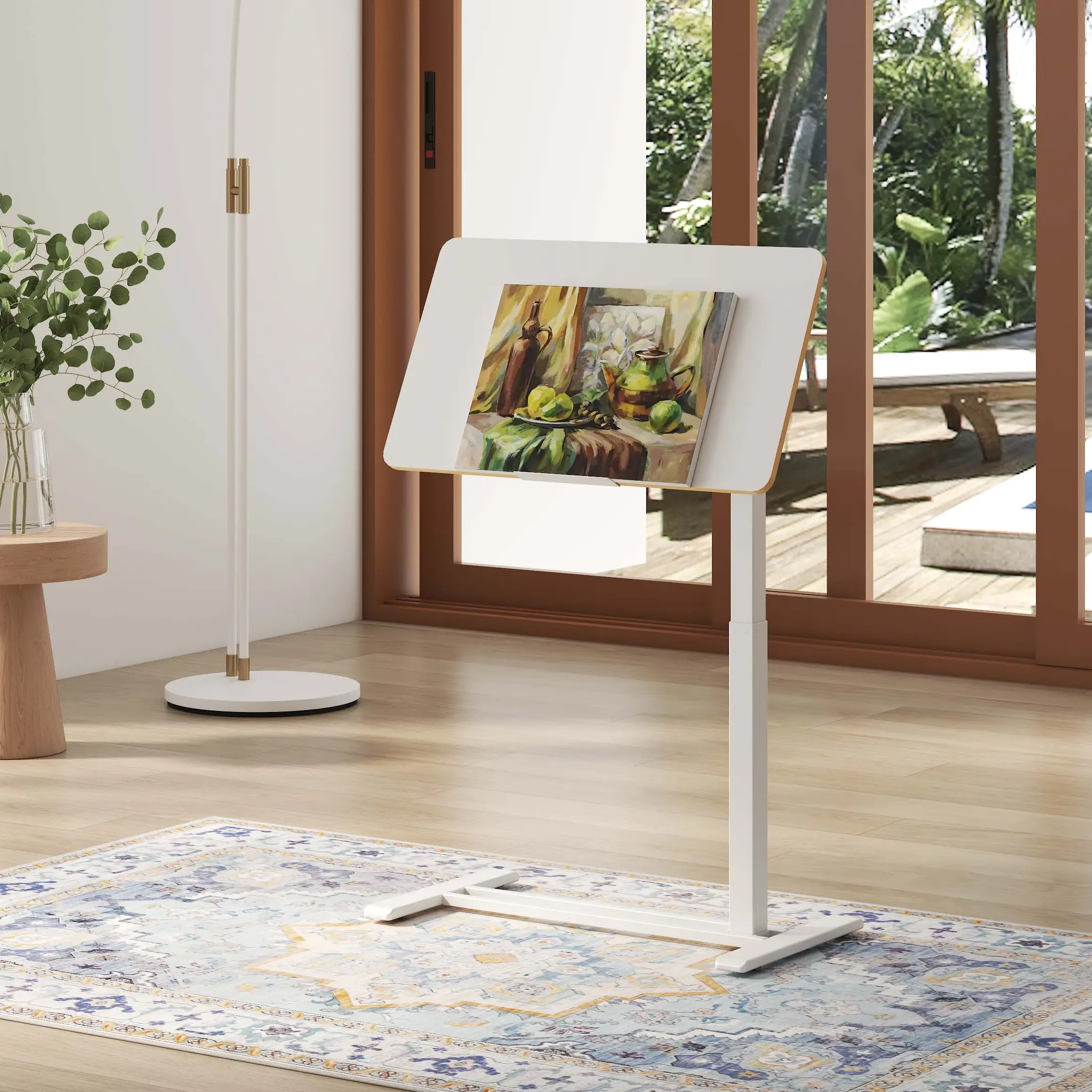 【BackToSchool】H7 PRO Mobile Standing Desk Adjustable Overbed Table Pneumatic with Wheels 90°Tiltable Portable Laptop Desk Rolling Computer Cart Foldab