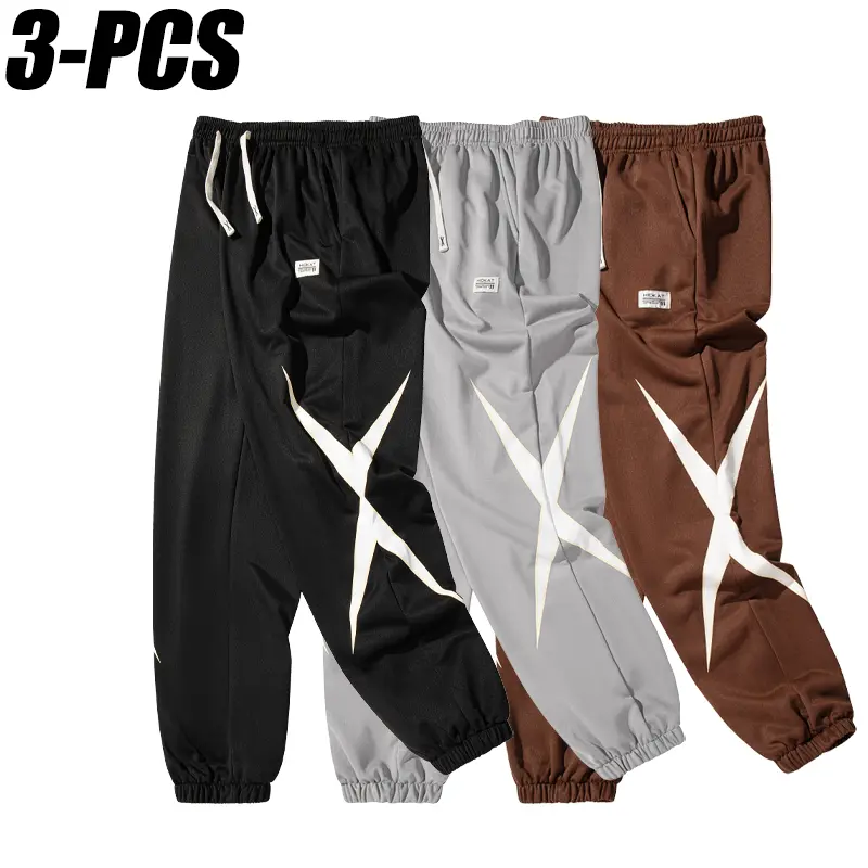Men’s drawstring joggers with X pattern, soft casual jogger pants with back pockets, street-style fitness training pants