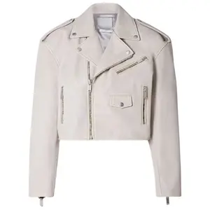 Vierra Zip-Up Cropped Moto Leather Jacket