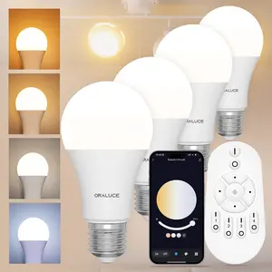 Smart LED Remote Control Light Bulbs, Dimmable 2700-6500K Bluetooth Lightbulbs  A19 E26 Base  for Lamp Bedroom, 4 Pack with Remote Control