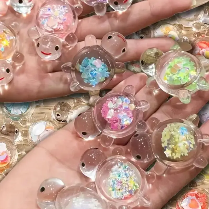15pcs Flashing Turtle Mini 3D Ornaments, Diy Jewelry Decoration, For DIY Beading and Jewelry Making, Keychains, Beads and accessories, home decor, No Electricity Required, Suitable For Christmas, Small Gifts