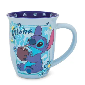 Disney Lilo & Stitch "Aloha" Wide Rim Ceramic Latte Mug | Holds 16 Ounces