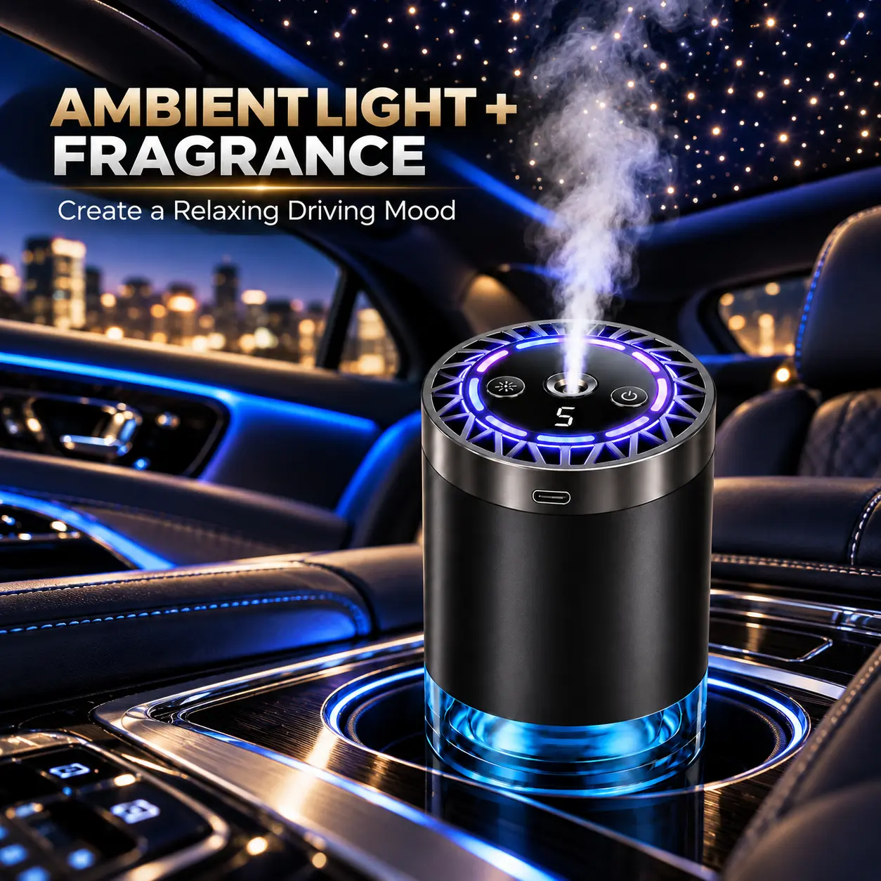 Smart Car Aroma Diffuser with Starry Sky Ceiling Light, Adjustable Scent Concentration, Odor Eliminator for Long-Lasting Freshness, Ideal Gift for Enthusiasts, Suitable for Interior, Office Use