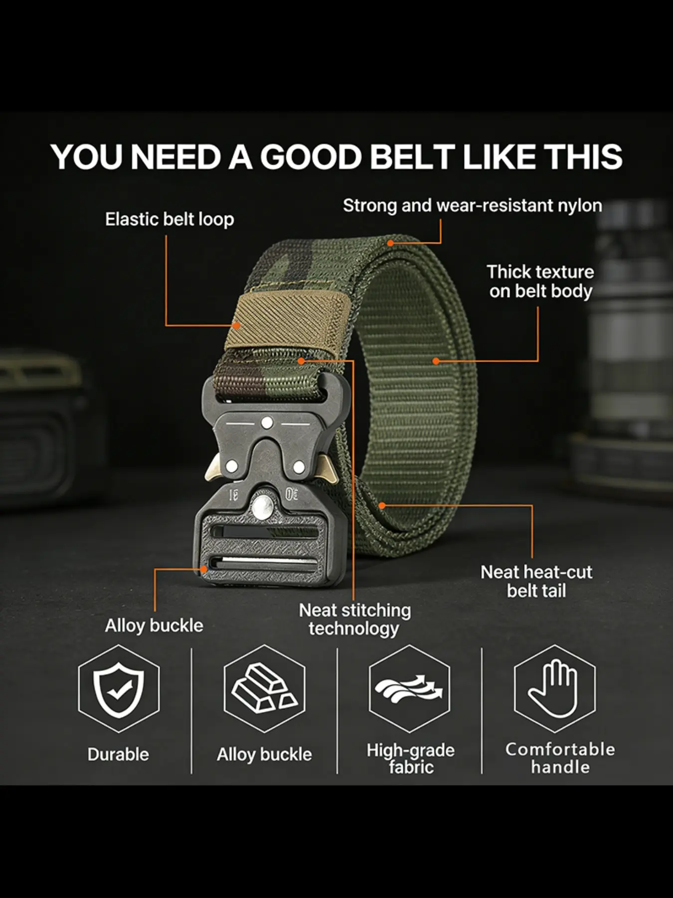 2026 New 2-Piece Quick-Release Belt Set, Durable Nylon Strap, Adjustable Belts, Camouflage Color Scheme, Lightweight Plastic Buckles, Sport Belt, Ideal for Work, Training, Outdoor Leisure, Lightweight Design