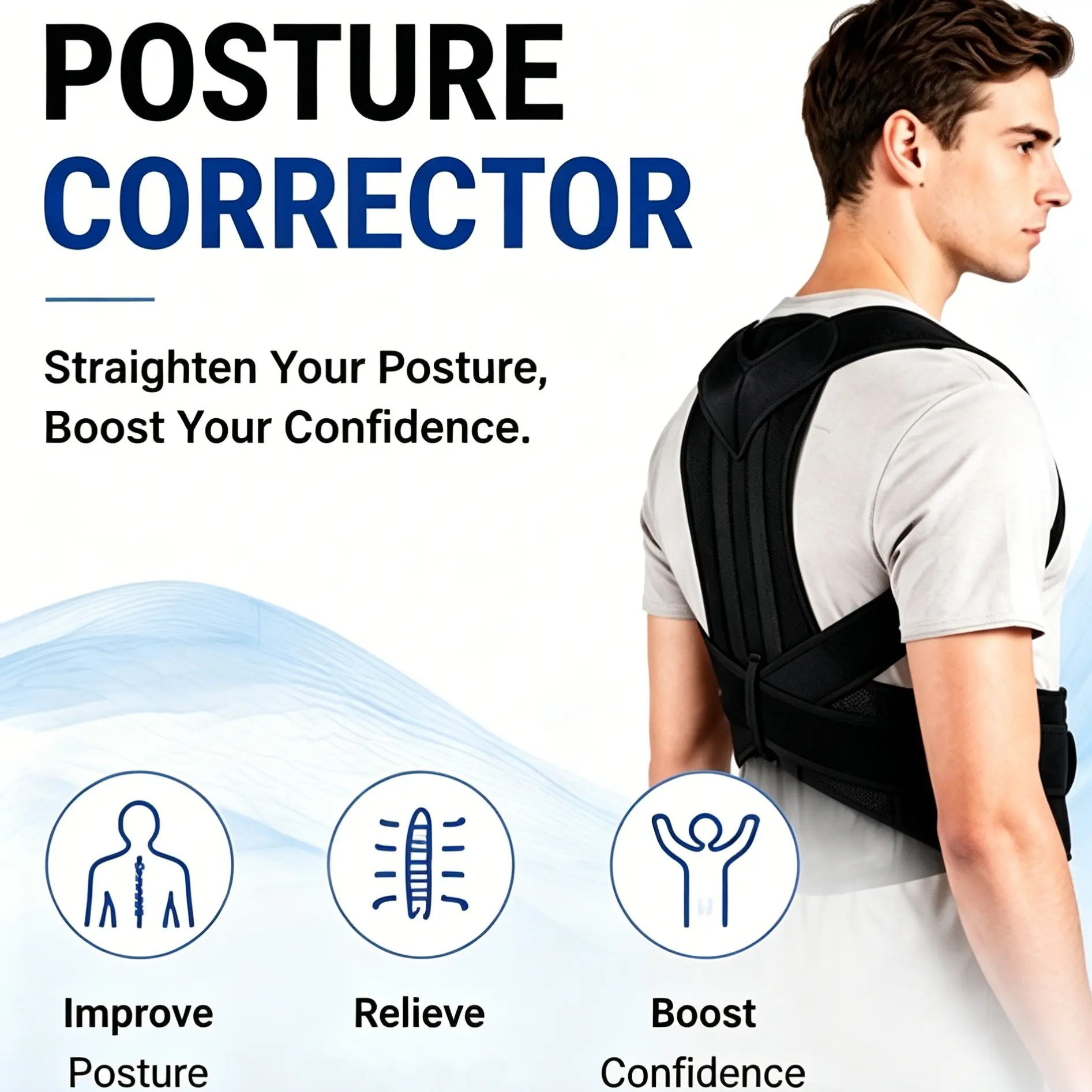 Posture Corrector - Ergonomic Back Brace Posture Belt with Adjustable Straps, Breathable Material & Strong Support, Comfortable Upper Back Straightener for Men & Women to Relieve Pain & Improve Posture, Ergonomic Back Saver, Ergonomic Back Protector
