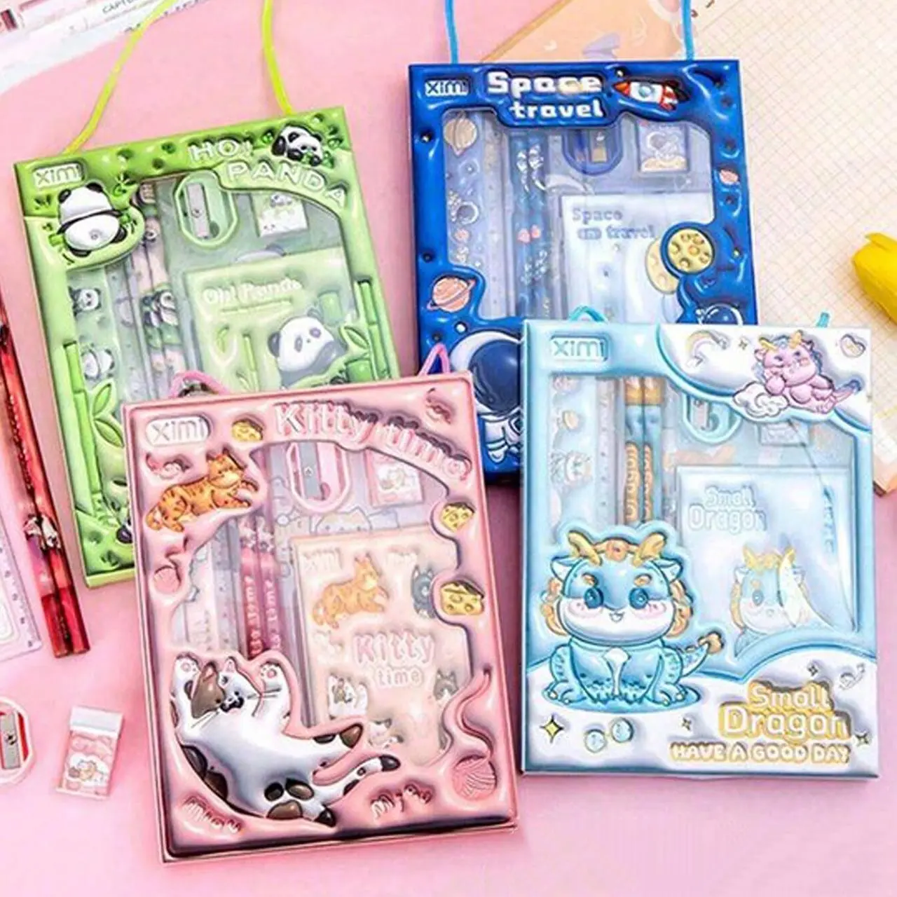 Cartoon Aninal Pattern Stationery Set, Cute Stationery Set, 1 Set Including Pencil, Eraser & Ruler, School Stationery Set for Boys & Girls, Gift for Students, Homeschool Supplies, Classroom Supplies