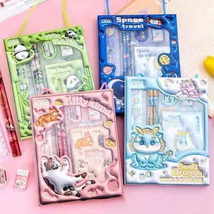 Cartoon Aninal Pattern Stationery Set, 1 Set Including Pencil, Eraser & Ruler, School Stationery Set for Boys & Girls, Gift for Students, Drawing Set
