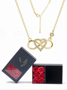 Women's Elegant Heart Design Pendant Necklace with Rose Gift Box, Love Heart Necklace, Exquisite Trendy Pendant Necklace, Chic Jewelry As Gift for Girlfriend & Mother, Valentine's Day, Gift