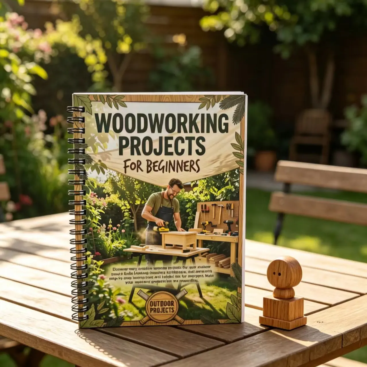 Woodworking Beginner Practical Guide Manual, Outdoor DIY Project Tutorial Notebook, Spiral Bound Woodcraft Handbook for Newbies, Woodworking Projects
