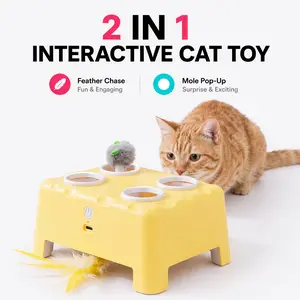 2-in-1 Interactive Cat Toy – Silent Automatic Pop-Up Mouse & Rotating Feather Wand, 3 Play Modes, Non-Slip Weighted Base, Smart Auto Shut-Off, USB-C Rechargeable, Cat Enrichment for Bored & Picky Indoor Cats