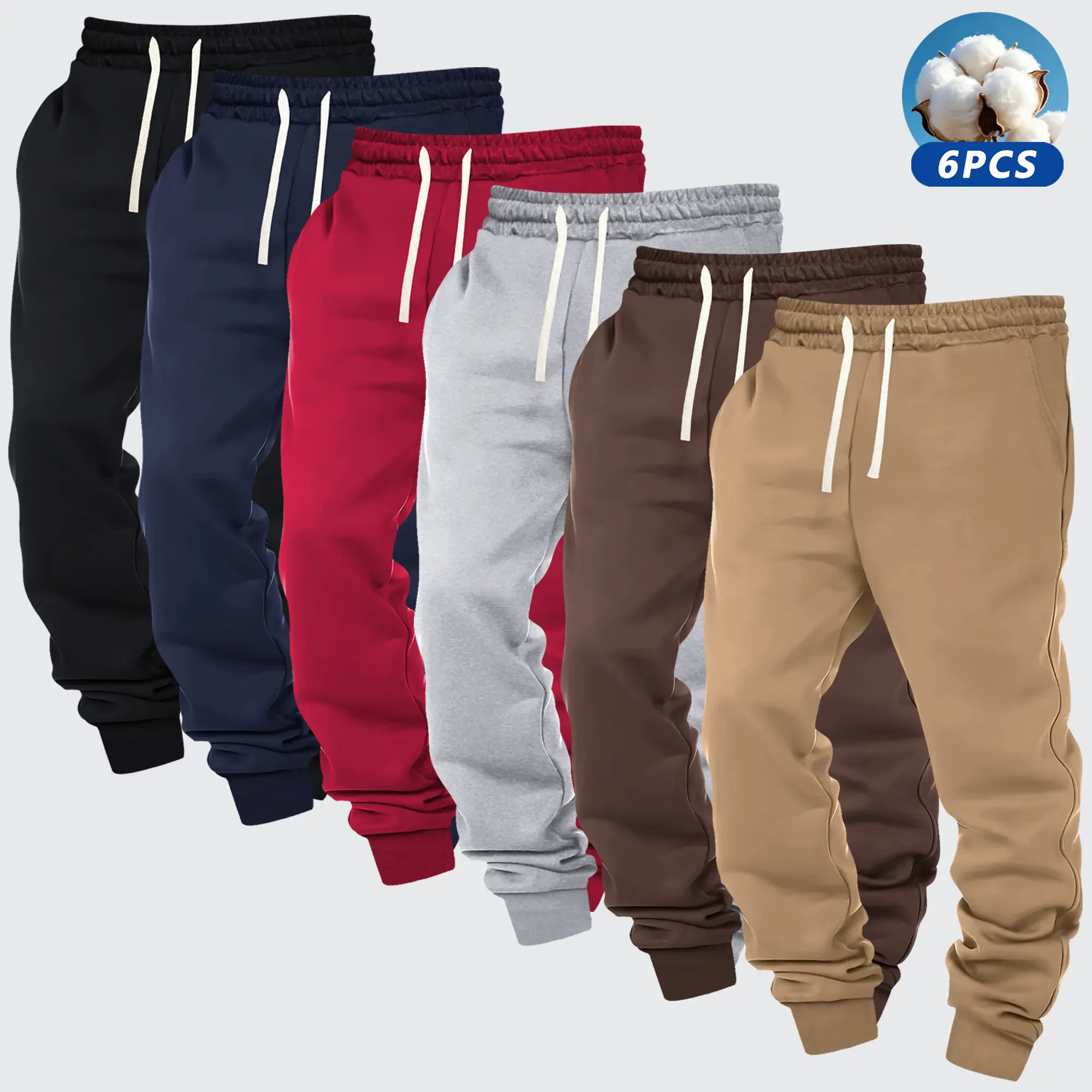 Men's Cotton Sweatpants Casual Athletic Long PantsSolid Color Smooth Fabric Outdoor Fitness Running Everyday Versatile Elastic Waist with Drawstring Cuffed Pants