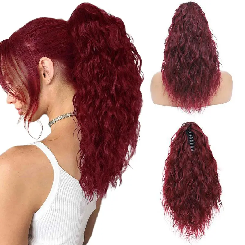 Women's 20" Colored Curly Ponytail Synthetic Extensions & Pieces, Clip-On Claw Attachment, Fluffy Natural-Looking Hairpiece, Quick Hairstyle Solutions for Hair Extension Styles, Clip-On Attachment Synthetic Extensions & Pieces, Colored Curly Synthetic Ext