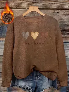 Women's Fall Winter Fitted Sweater Knitwear Tops, Long Sleeve, Soft Heart Print Design, Casual Style, Perfect for Daily Wear & Layering