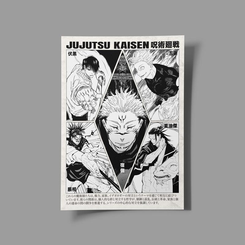 Jujutsu Kaisen manga wall decor poster Japanese printed, JJK anime minimalist artwork, gift for anime fans