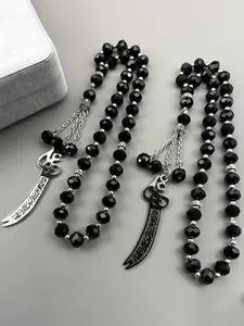 Ali Zulfiqar Sword Car Pendant For Men Women Stainless Steel Silver Color Islamic Muslim Knife 33 Glass Prayer Beads