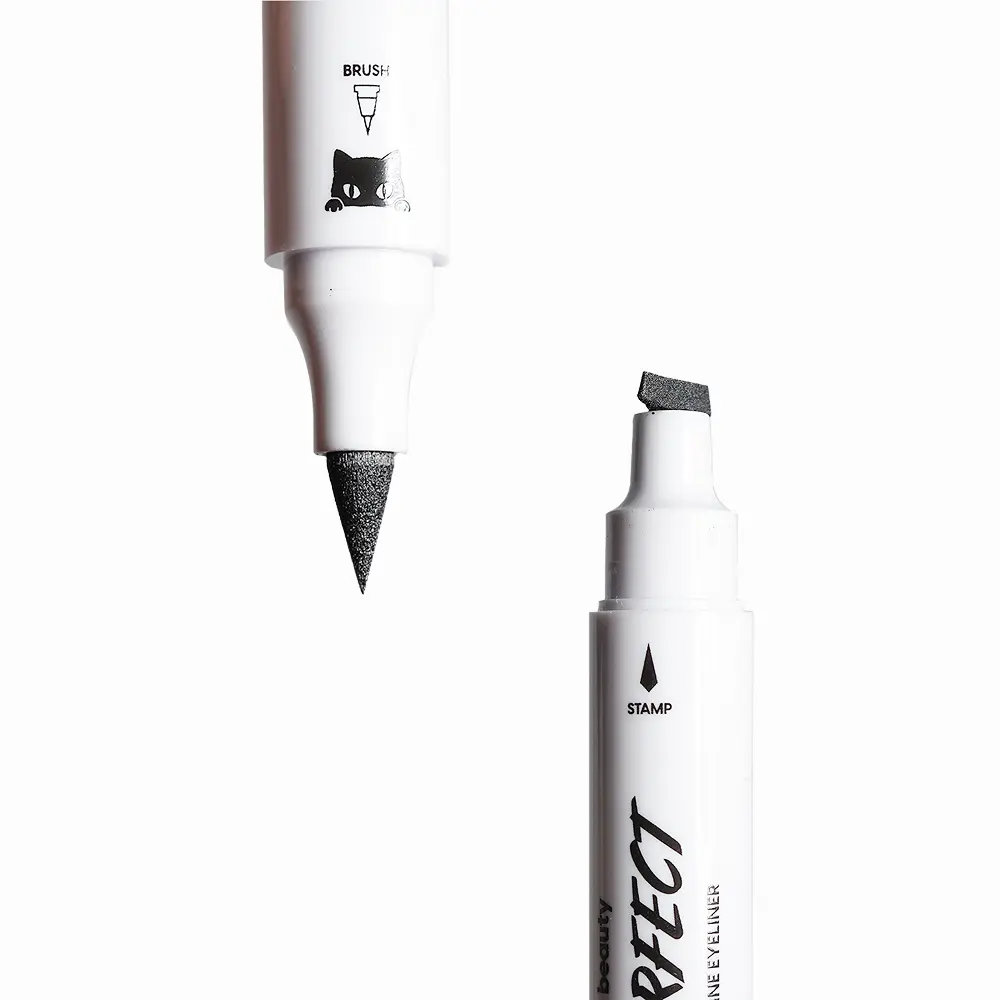 Kara Beauty Purrfect Stamp Eyeliner - Fast-Drying Long-Wearing Smudge-Proof Lipliner with Jumbo Felt Tip & Unique Stamp for Precise Cat-Eye Wing Design Makeup Smooth