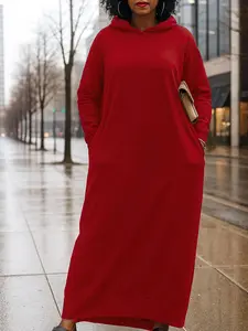 Women's Hooded Loose Long Dress, Spring & Fall Casual Street Style, Long Sleeve Relaxed Fit, Ladies Fashion, Casual Wear, Womenswear