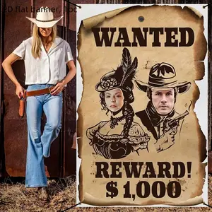 Western Photo Props Banner, Cowboy Selfie Poster, Hollow Head Design, Western Party Decor, No Power Needed, 2D Flat Door Cover