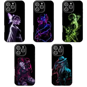 Neon Anime Characters Phone Case, Luminous Sun Breathing Warrior Cover, Upper Moon Akaza Blue Lightning Shell, Kokushibo Purple Void Gift, Doma Blood Moon Aesthetic Phone Skin
