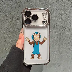 Curious George in Wrestling Outfit Phone Case for iPhone 17 AIR 17 PRO 16 PRO 15  PRO MAX  14 PLUS 13 PRO 12 11 series (silicone softshell) airbag anti-drop and shockproofmobile phone protective case, Tpu, Drop Resistant