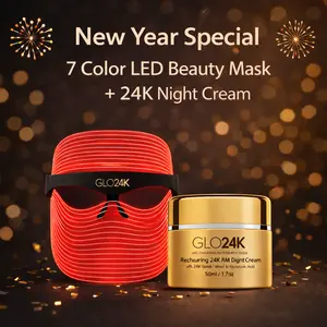 GLO24K 7 Color LED Beauty Mask & 24K PM Night Cream for Flawless Glowing Radiant Skin Care