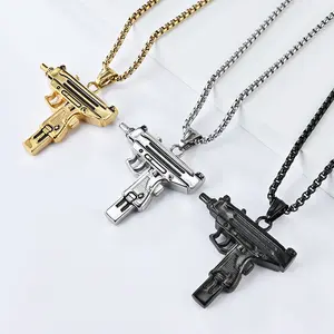 hip-hop hiphop Uzi submachine gun-model men's titanium steel machine gun necklace niche hipster pendant