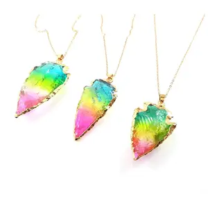 Rainbow Quartz Arrowhead Necklace - Colorful Arrow Head Pendant Necklace