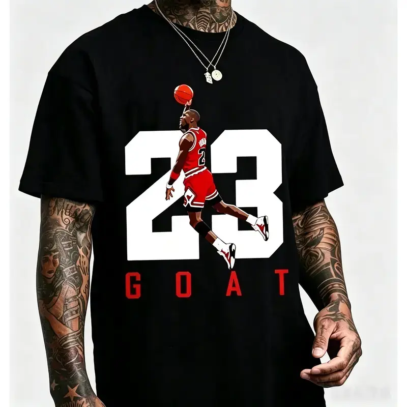 Number 23 Jumpman Tribute T-Shirt – Clean Retro Basketball Tee with Iconic Dunk Pose and Bold Typography for Hoopers & Fans graphic tees men and woman funny shirts,fashion t-shirt good graphic tees Cotton Menswear Casual Sporty