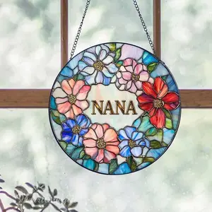 Personalized Nana Glass Suncatcher, Christmas Gift for Grandma from Grandkids, Floral Nana Window Decor, Grandson to Nana Gigi Grandma Ornament