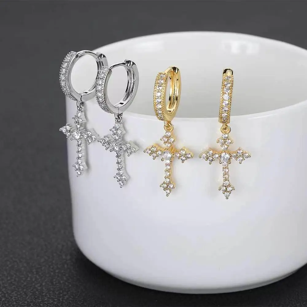 Cross Hoop Dangle Earrings - Cubic Zirconia Cartilage Hypoallergenic Gold And Silver Cross Dangle Earrings for Men & Women hoop earrings, Earrings Jewelry, Ear Hoops