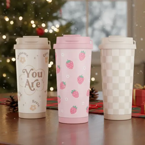Sandjest 18oz Insulated Stainless Steel Coffee Tumbler, Reusable Iced Coffee Cup, 2-in-1 Lid Portable Travel Mug for Office Outdoor Christmas Gift