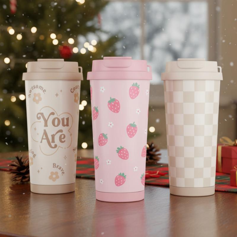 Sandjest 18oz Insulated Stainless Steel Coffee Tumbler, Reusable Iced Coffee Cup, 2-in-1 Lid Portable Travel Mug for Office Outdoor Christmas Gift