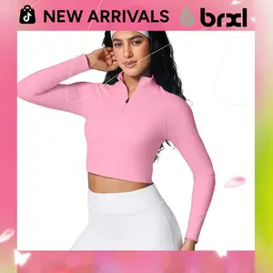 BRXL【Discount for live】Womens Half Zip Cropped Jacket BBL Workout Jacket Lightweight Athletic Pullover Sculpting Fit Ribbed Trim Running Yoga Gym Wear Moisture Wicking Stretch Fabric for Training-brxl-1