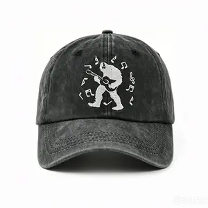 Bigfoot Playing Guitar Washed Baseball Cap, Funny Music Bigfoot Embroidered Dad Hat, Unisex Adjustable Vintage Hat